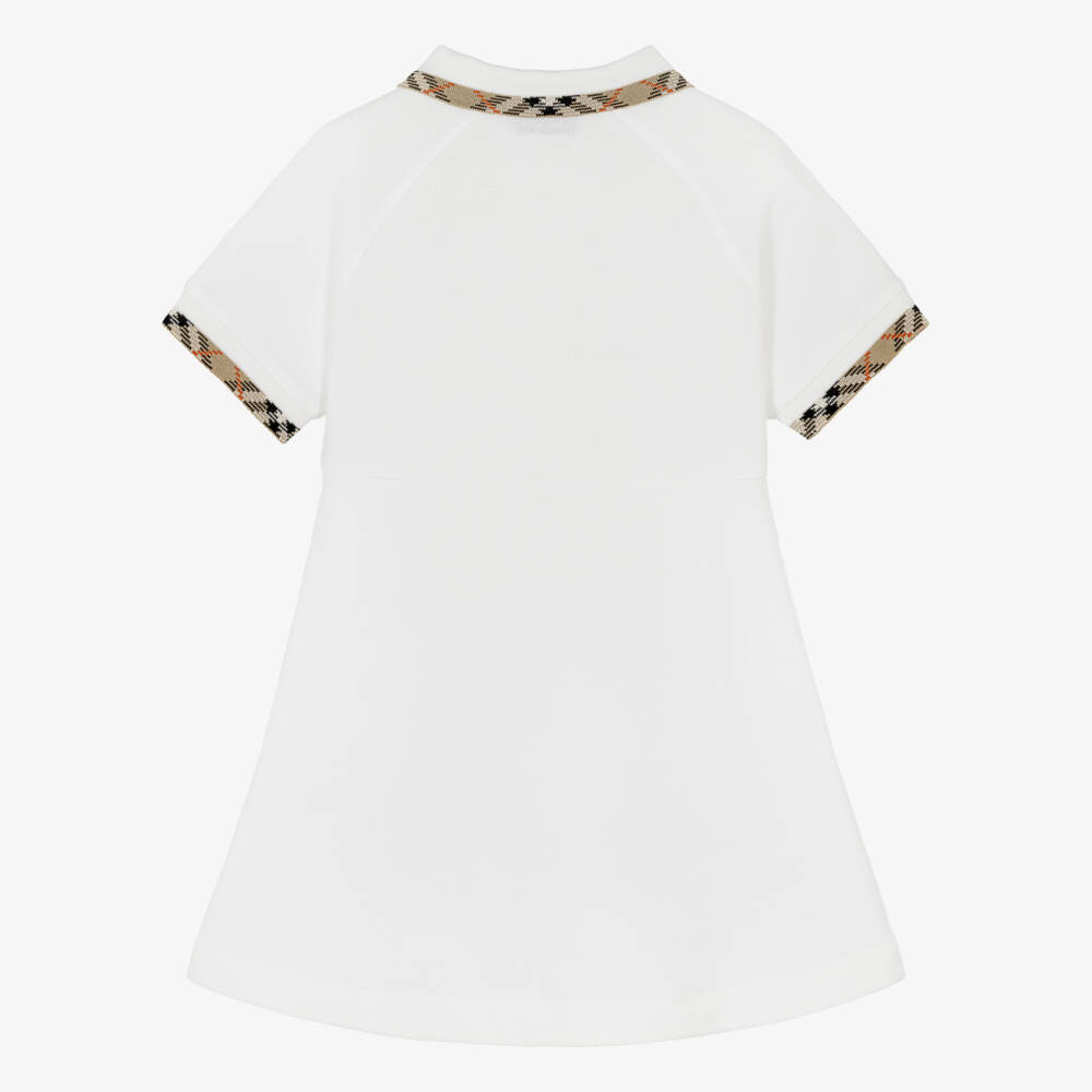 Burberry-Baby Girls White Cotton Piqué Polo Dress | Childrensalon