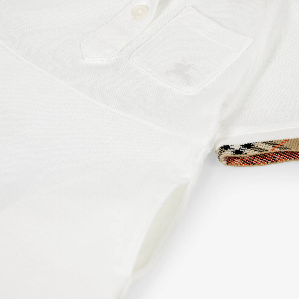 Burberry-Baby Girls White Cotton Piqué Polo Dress | Childrensalon