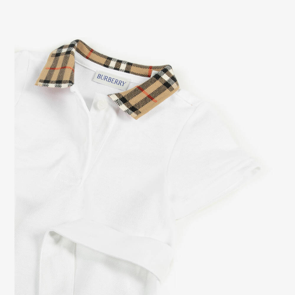 Burberry-Baby Girls White Cotton Polo Dress | Childrensalon