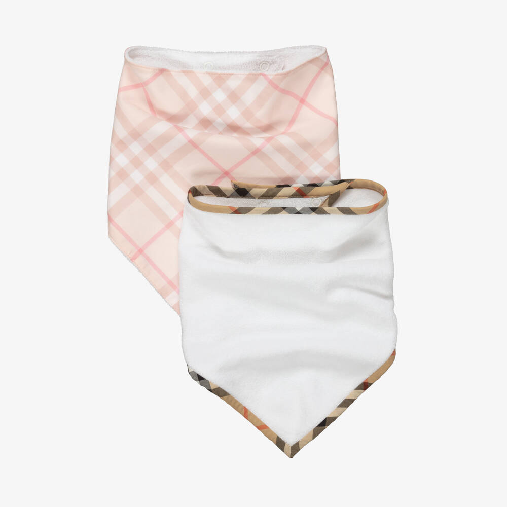 Burberry-Baby Girls White & Pink Check Bib Gift Set | Childrensalon