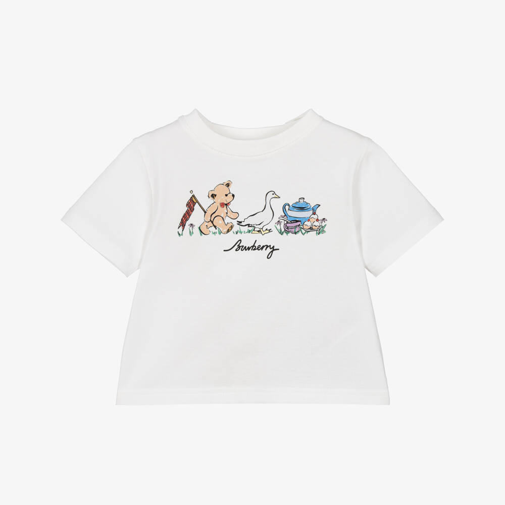 Burberry-Baby Girls White Thomas Bear & Friends T-Shirt | Childrensalon