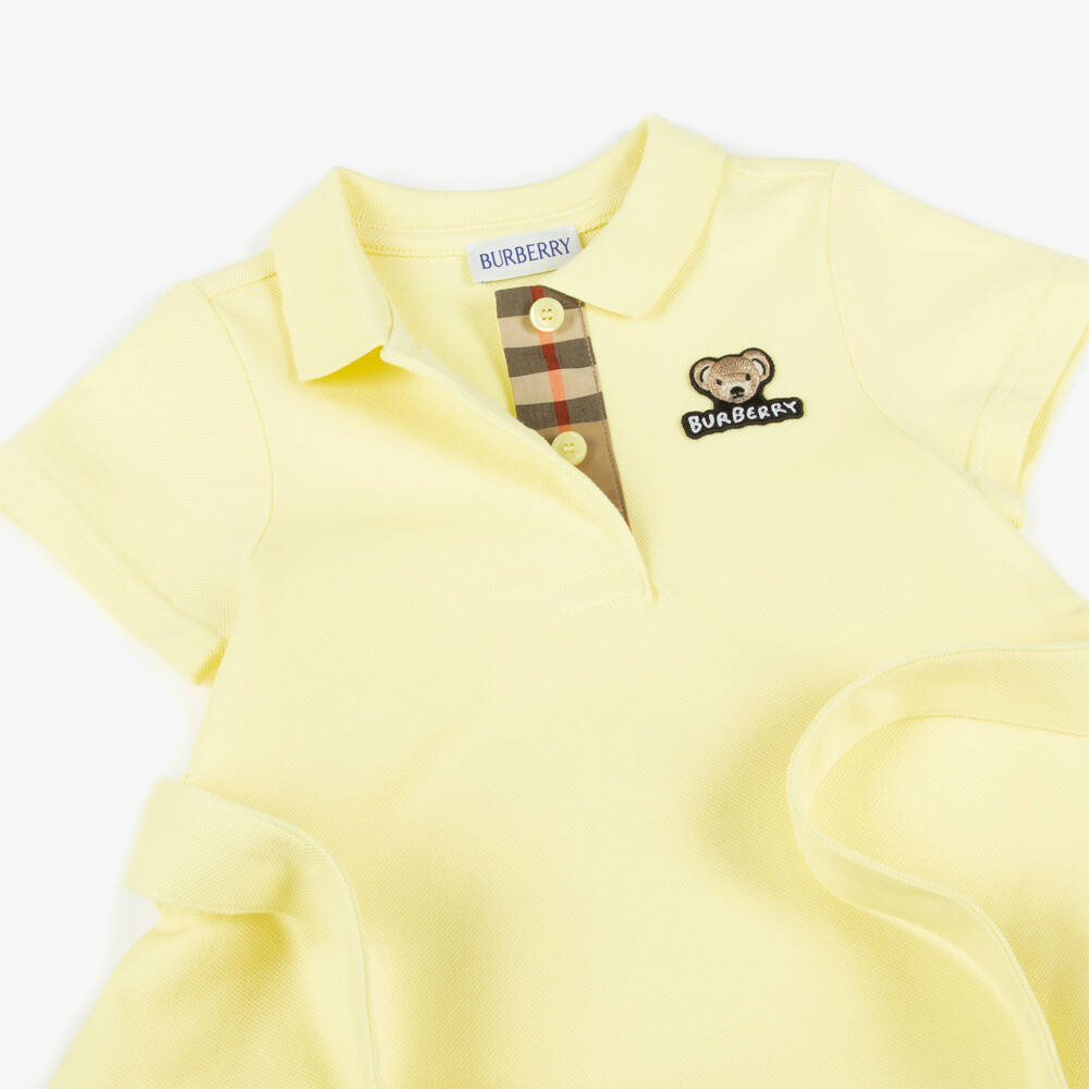 Burberry-Baby Girls Yellow Belted Cotton Polo Dress | Childrensalon