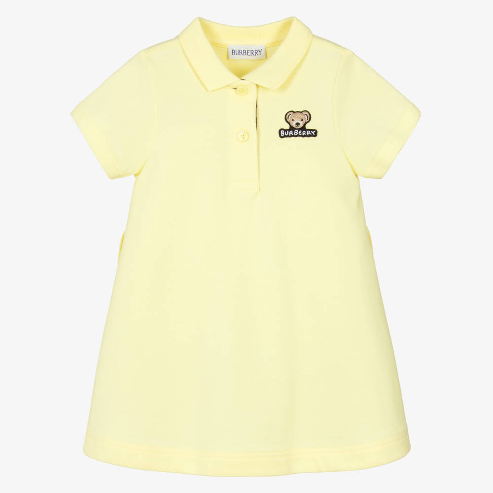 Burberry-Baby Girls Yellow Belted Cotton Polo Dress | Childrensalon