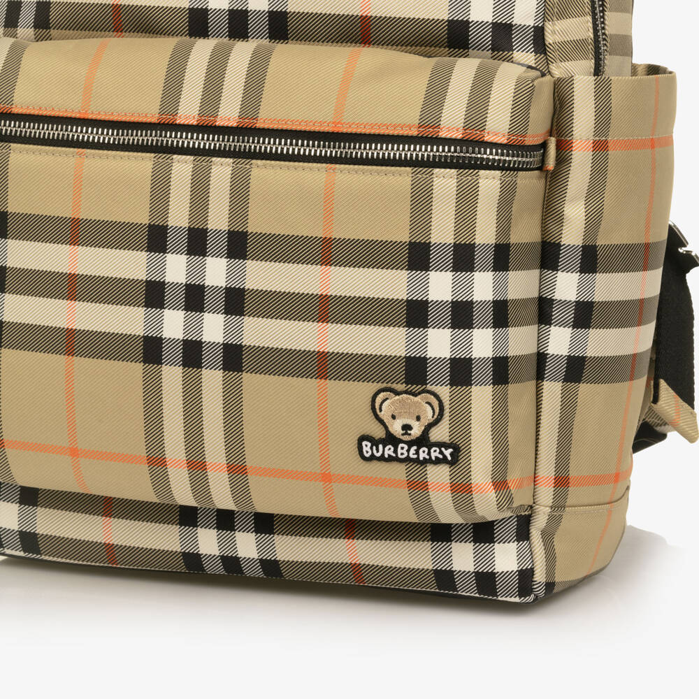 Burberry-Beige All-Over Check Backpack (37cm) | Childrensalon