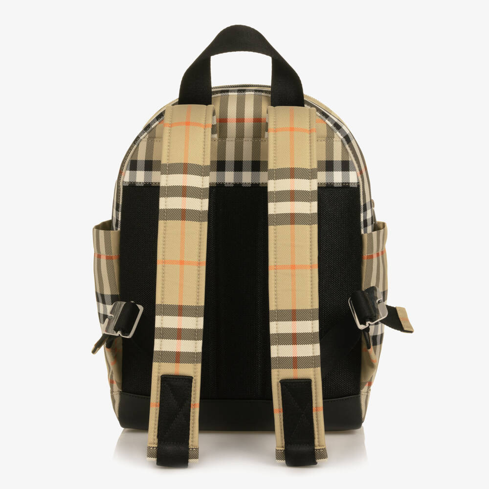 Burberry-Beige All-Over Check Backpack (37cm) | Childrensalon