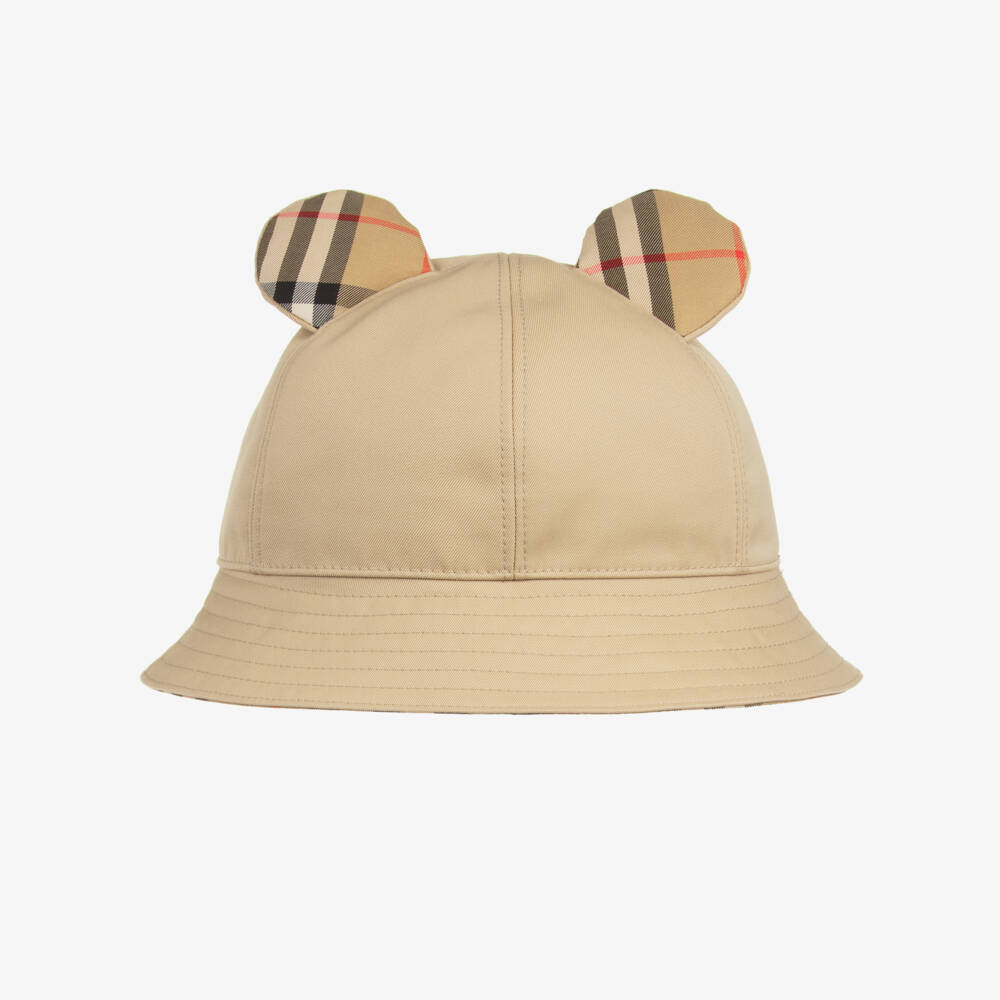 Burberry-Beige Bear Cotton Twill Bucket Hat | Childrensalon