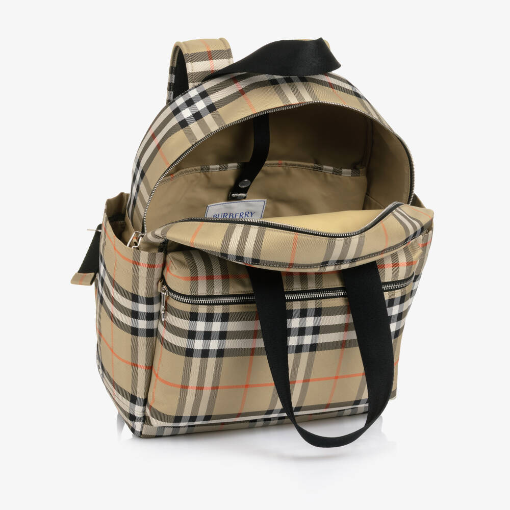 Burberry-Beige Burberry Check Changing Backpack (40cm) | Childrensalon