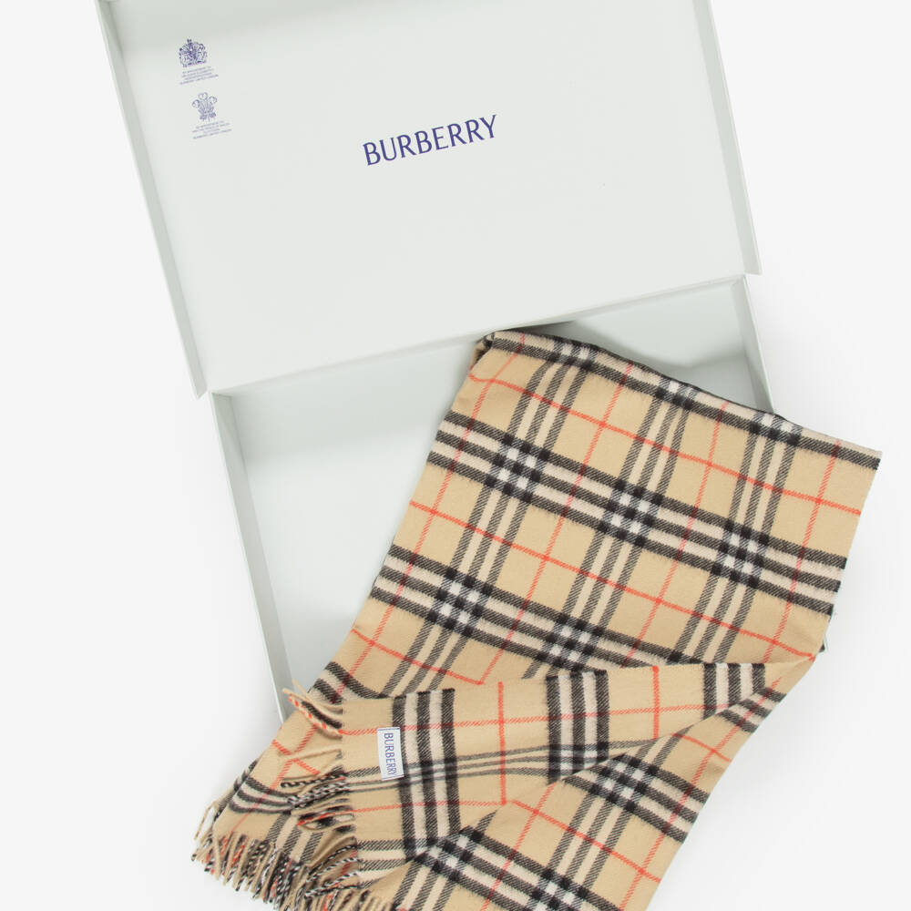 Burberry-Beige Burberry Check Wool Baby Blanket (92cm) | Childrensalon