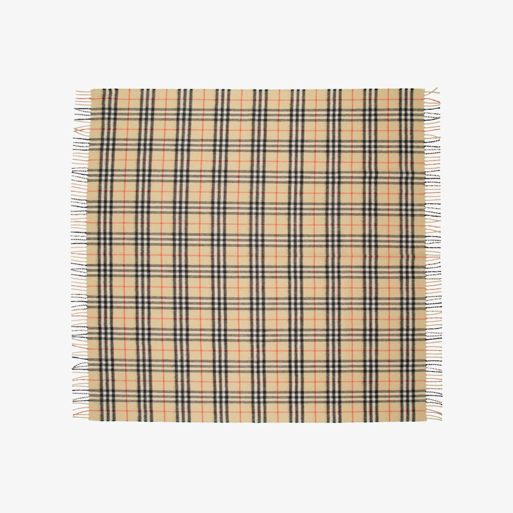 Burberry-Beige Burberry Check Wool Baby Blanket (92cm) | Childrensalon