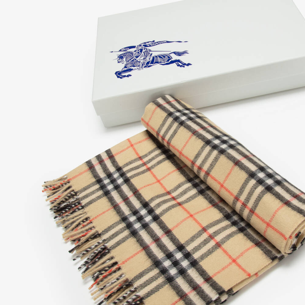 Burberry-Beige Burberry Check Wool Baby Blanket (92cm) | Childrensalon