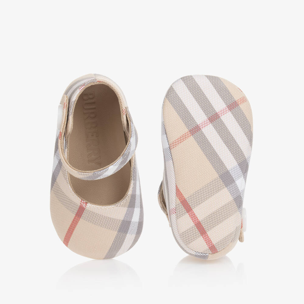 Burberry-Beige Check Baby Girls Pre-Walker Shoes | Childrensalon
