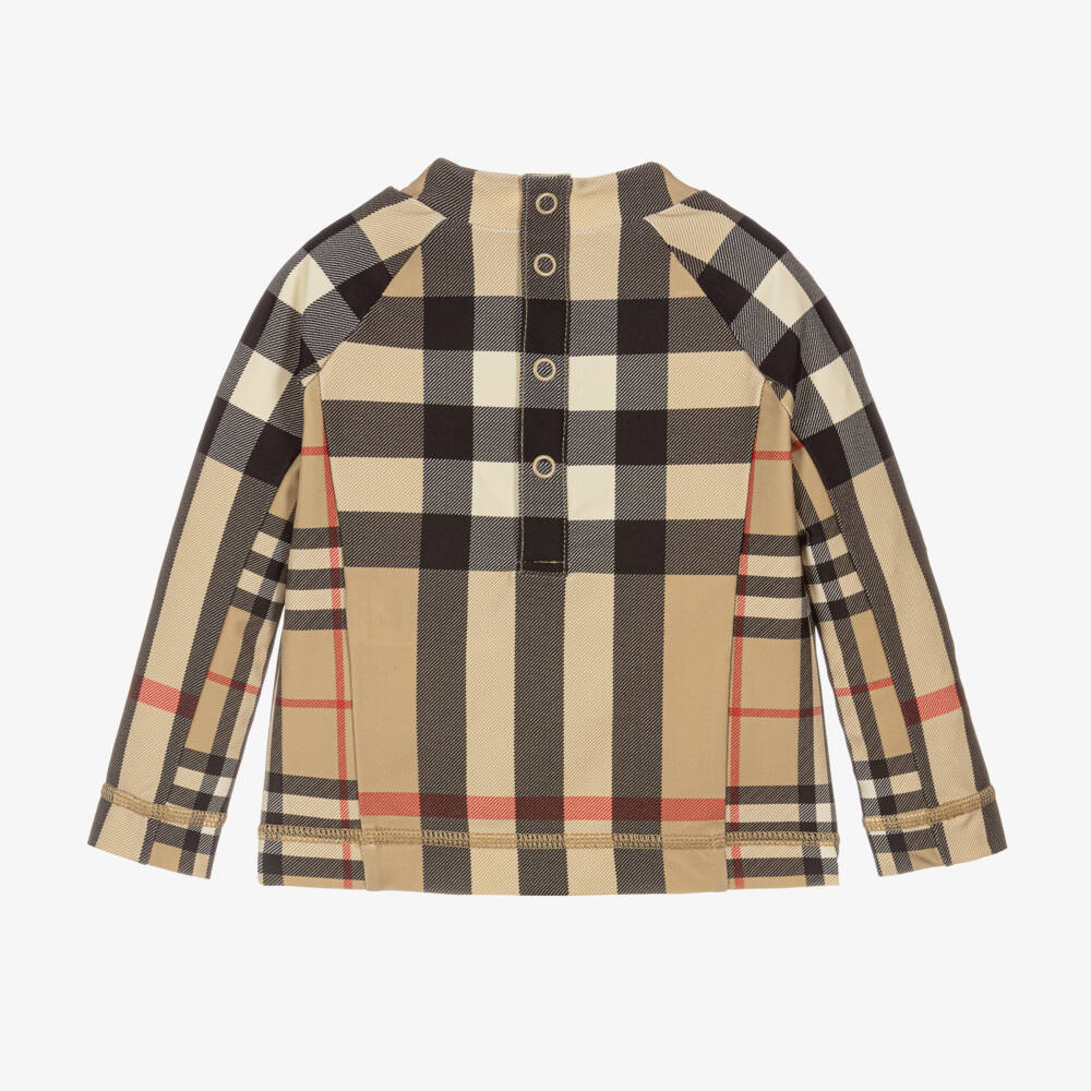 Burberry-Beige Check Baby Sun Protective Top | Childrensalon
