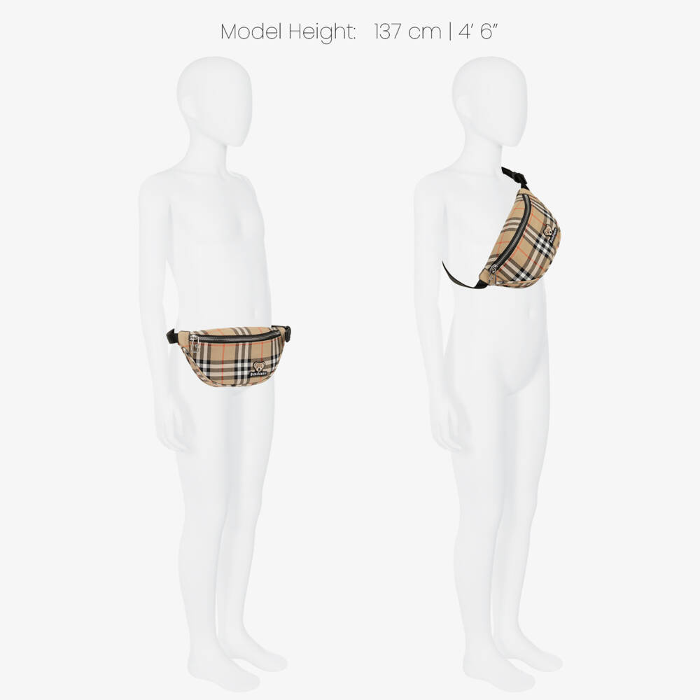 Burberry-Beige Check Canvas Belt Bag (20cm) | Childrensalon