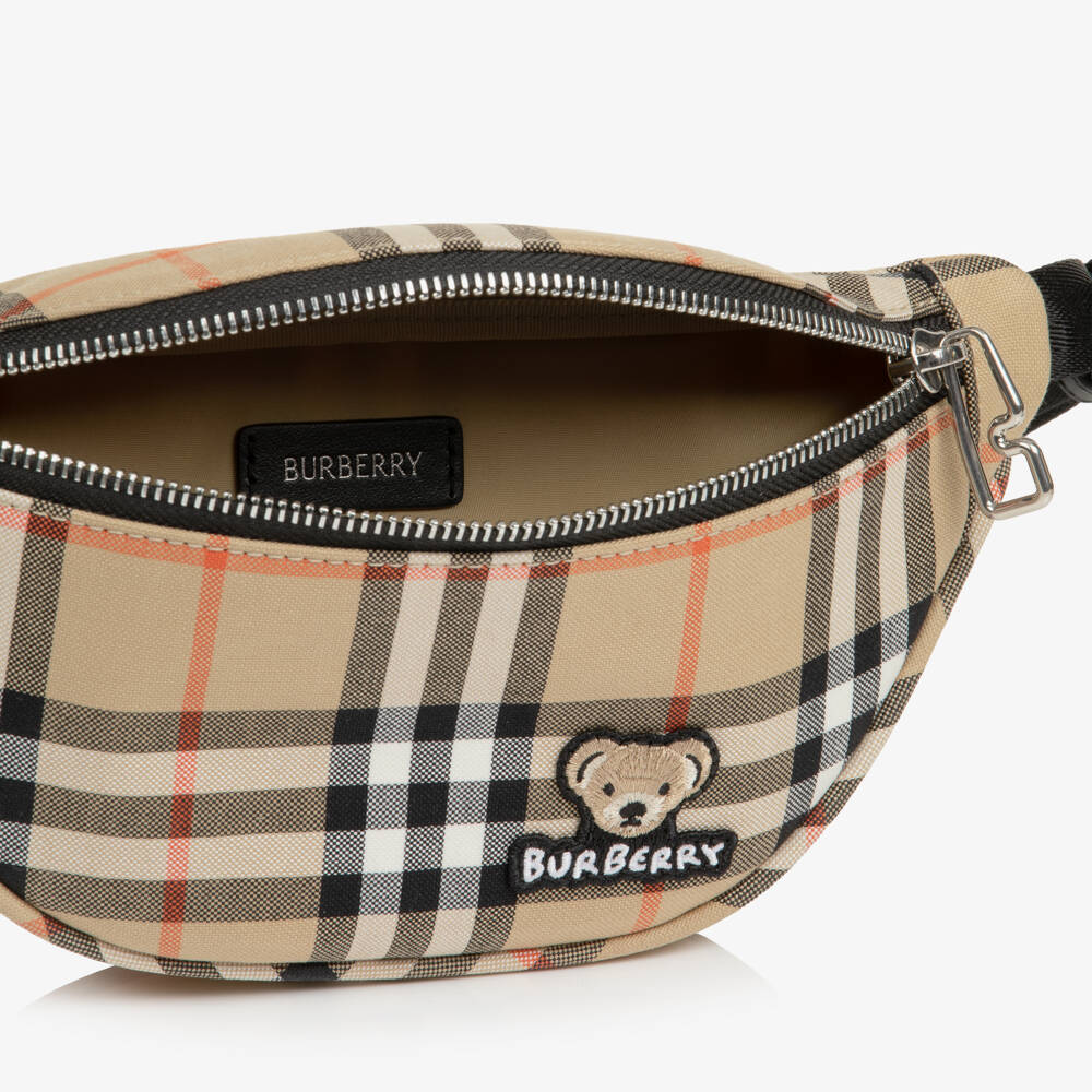 Burberry-Beige Check Canvas Belt Bag (20cm) | Childrensalon