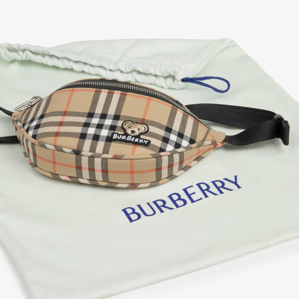 Burberry-Beige Check Canvas Belt Bag (20cm) | Childrensalon