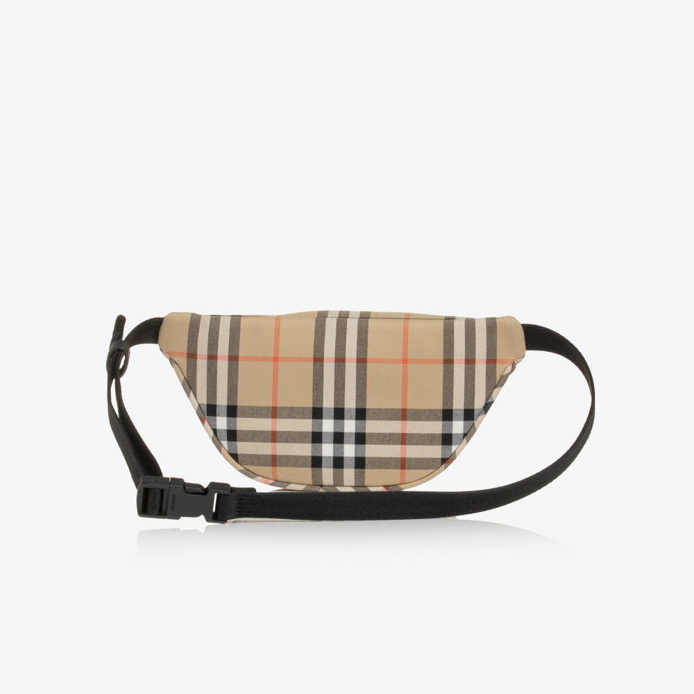 Burberry-Beige Check Canvas Belt Bag (20cm) | Childrensalon