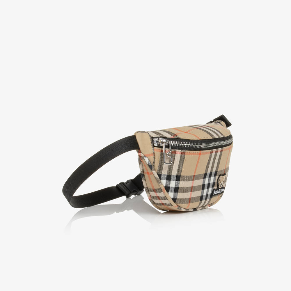 Burberry-Beige Check Canvas Belt Bag (20cm) | Childrensalon