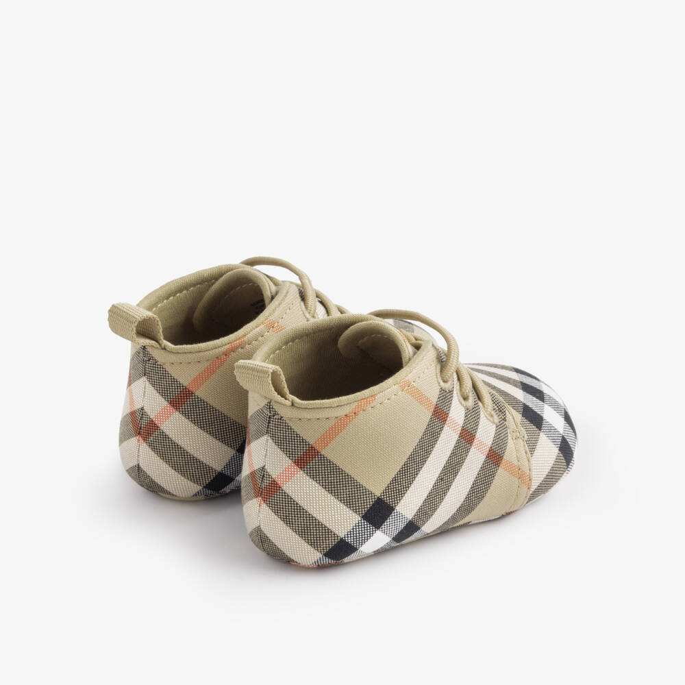 Burberry-Beige Check Canvas Pre-Walker Shoes | Childrensalon