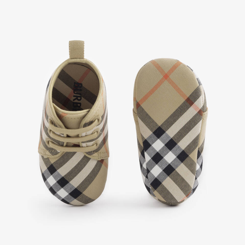 Burberry-Beige Check Canvas Pre-Walker Shoes | Childrensalon