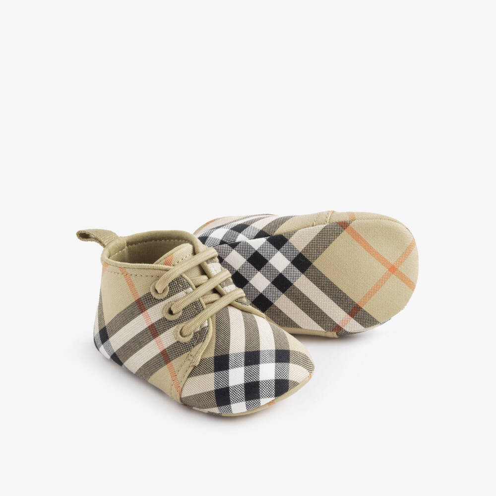 Burberry-Beige Check Canvas Pre-Walker Shoes | Childrensalon