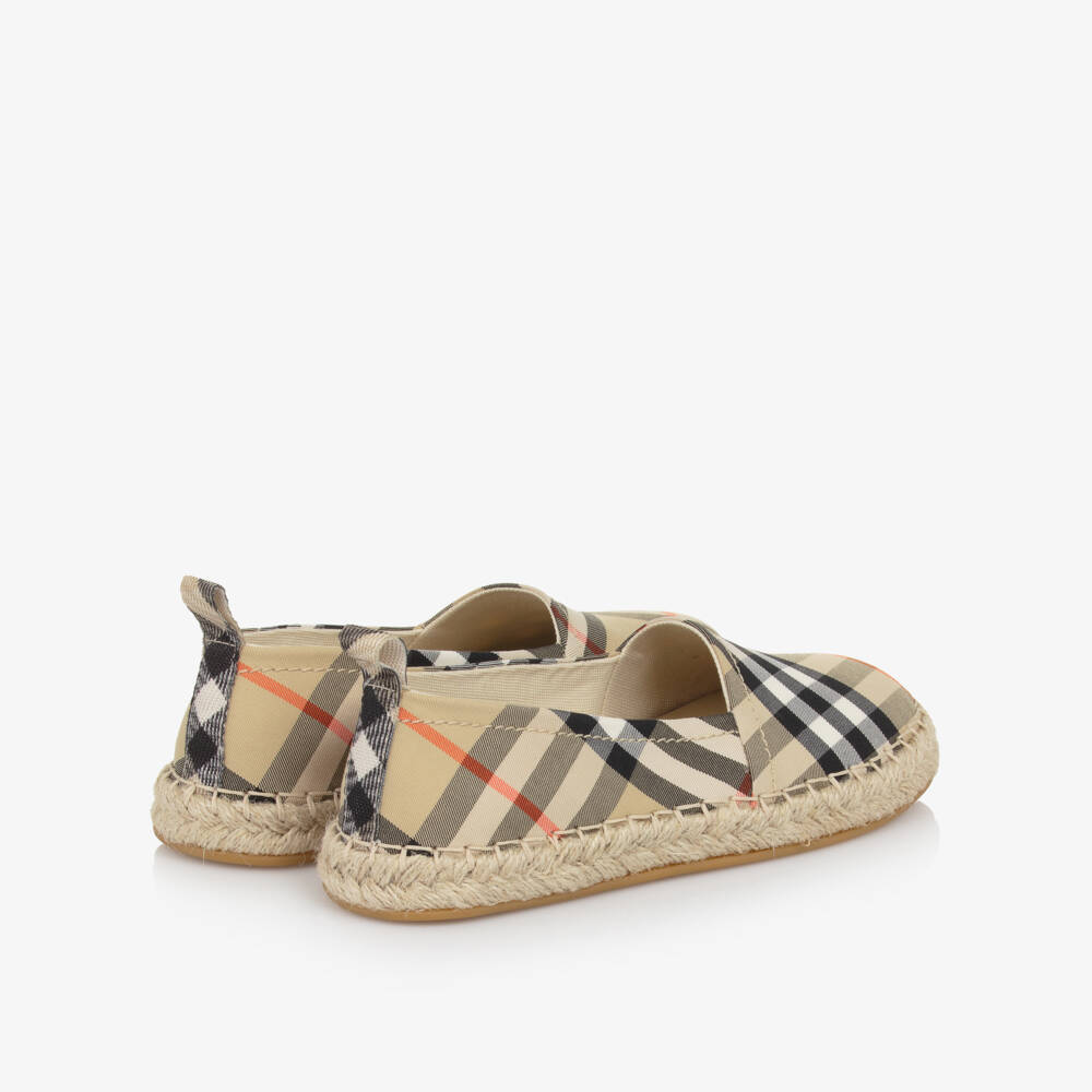 Burberry-Beige Check Cotton Twill Espadrilles | Childrensalon