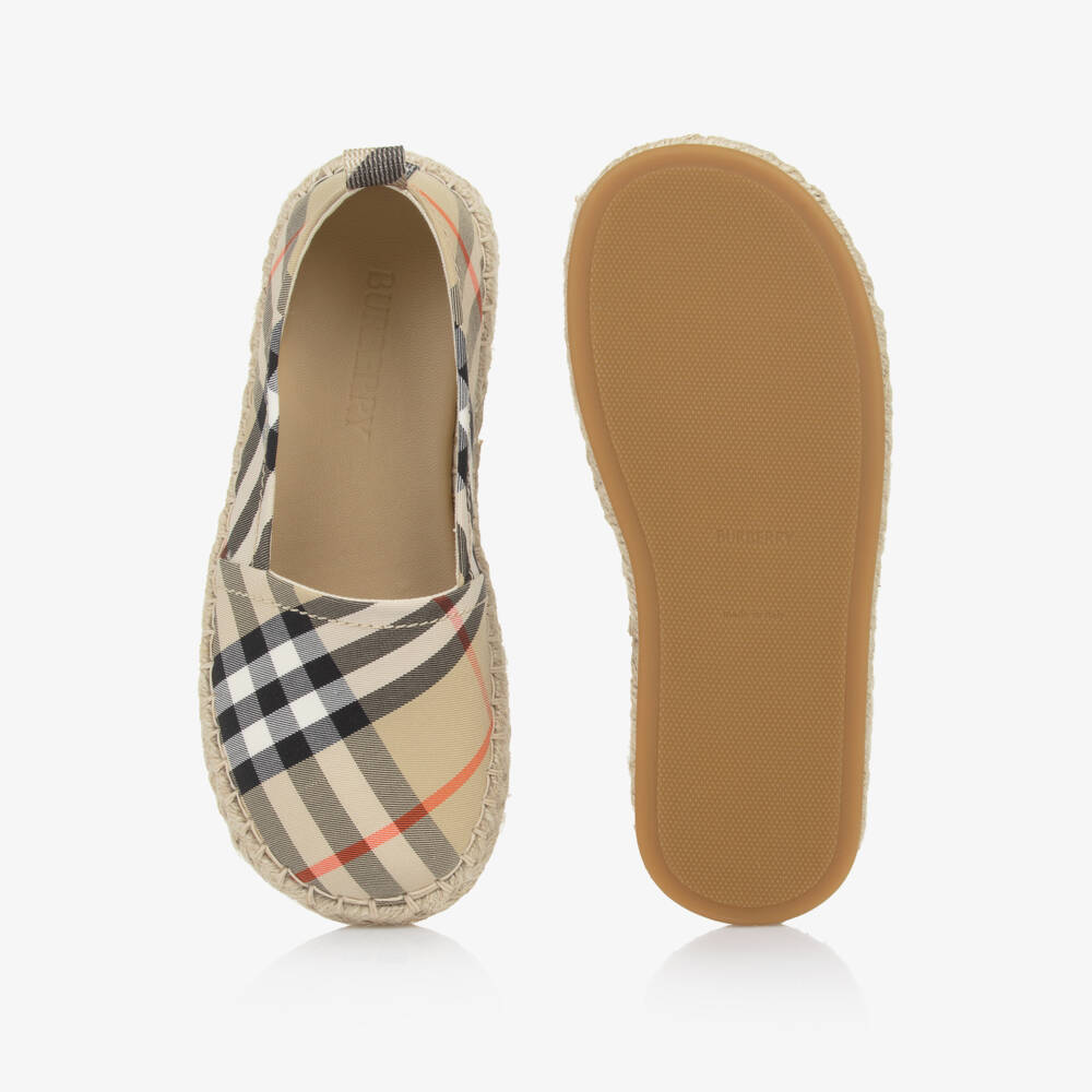 Burberry-Beige Check Cotton Twill Espadrilles | Childrensalon