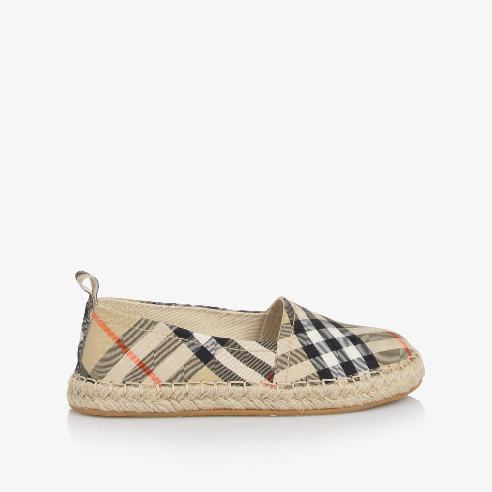 Burberry-Beige Check Cotton Twill Espadrilles | Childrensalon