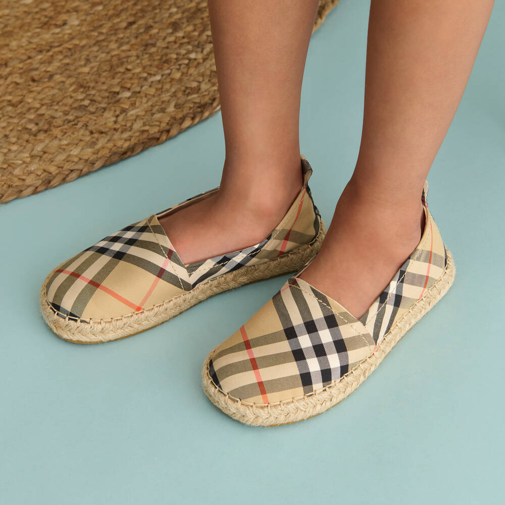 Burberry-Beige Check Cotton Twill Espadrilles | Childrensalon