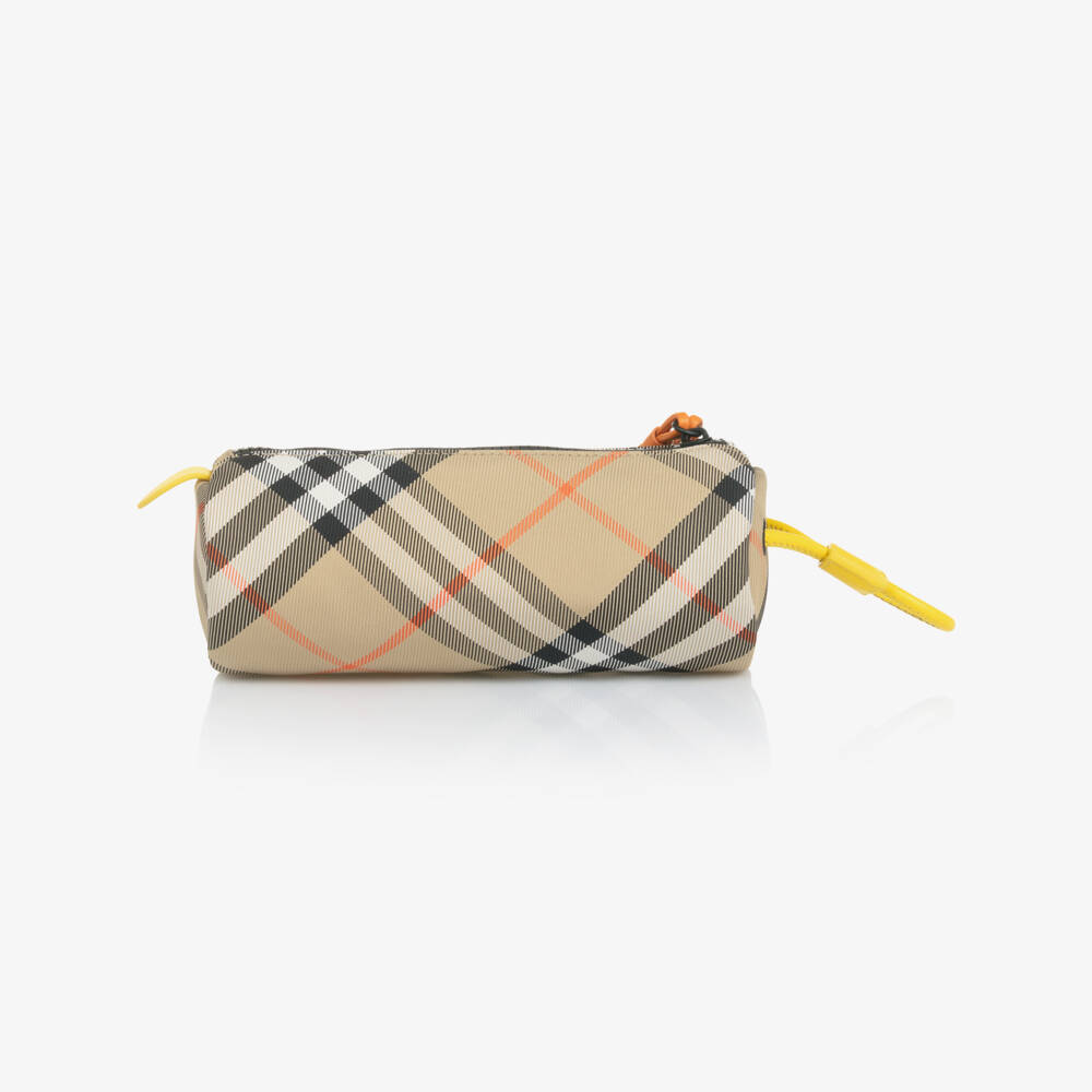 Burberry-Beige Check Pencil Case with Bright Leather Details (20cm) | Childrensalon