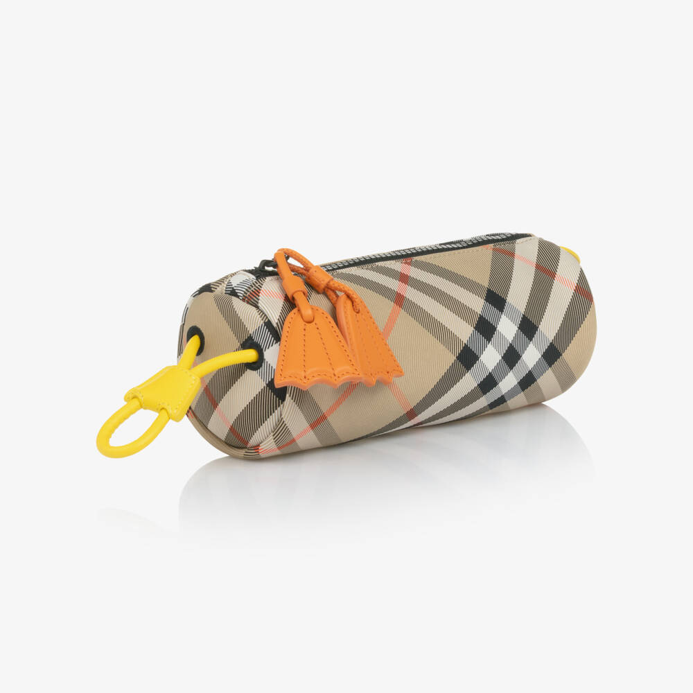 Burberry-Beige Check Pencil Case with Bright Leather Details (20cm) | Childrensalon