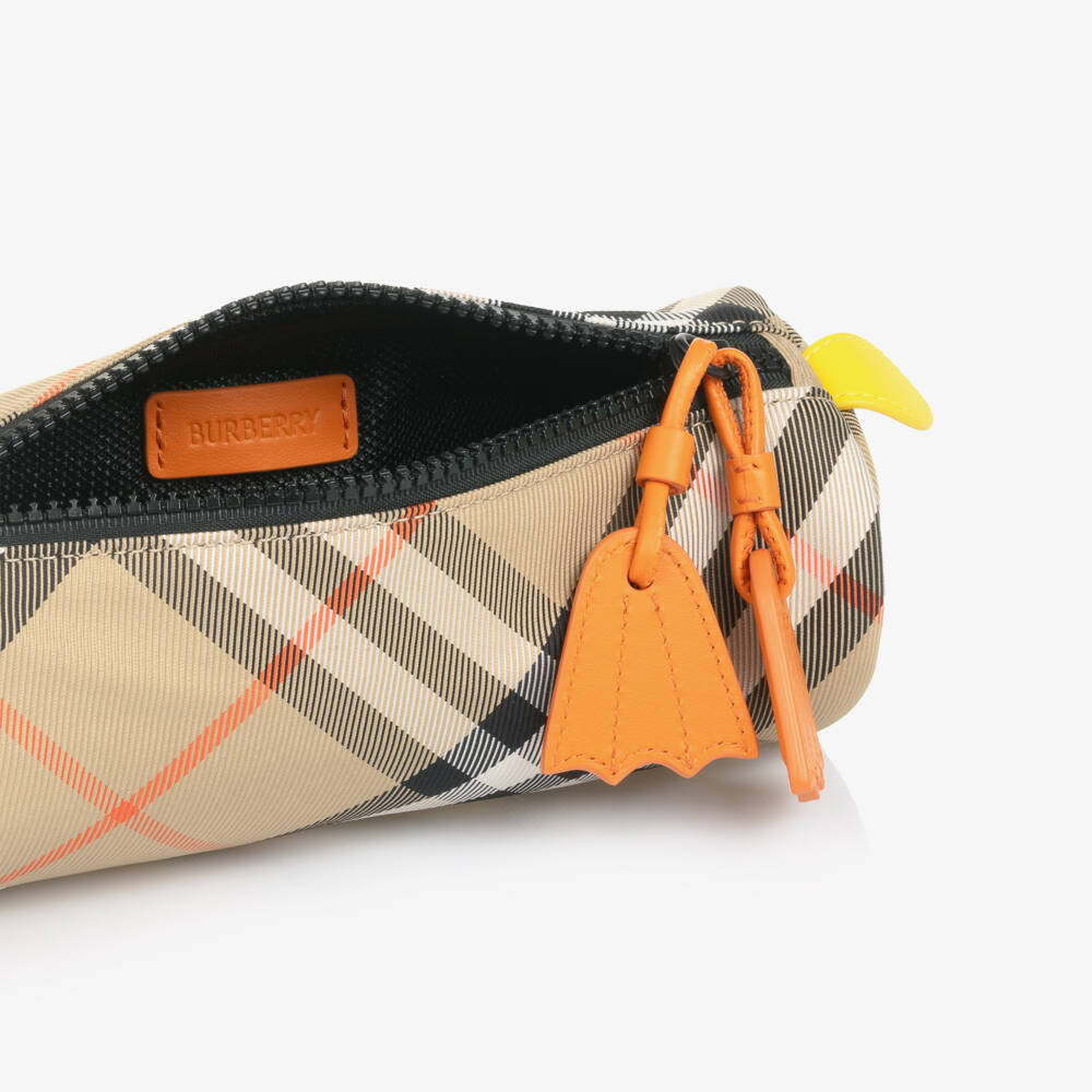 Burberry-Beige Check Pencil Case with Bright Leather Details (20cm) | Childrensalon