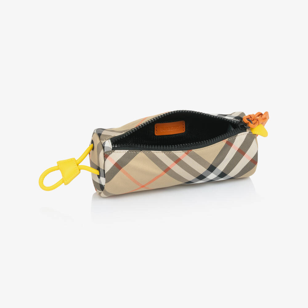 Burberry-Beige Check Pencil Case with Bright Leather Details (20cm) | Childrensalon