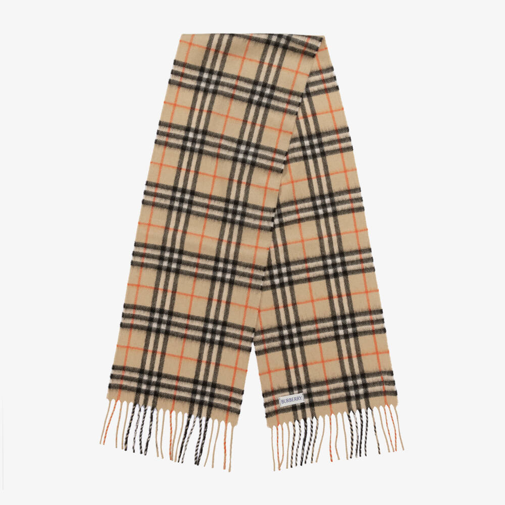 Burberry-Beige Check Pure Cashmere Scarf (124cm) | Childrensalon