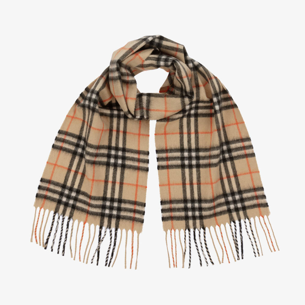 Burberry-Beige Check Pure Cashmere Scarf (124cm) | Childrensalon