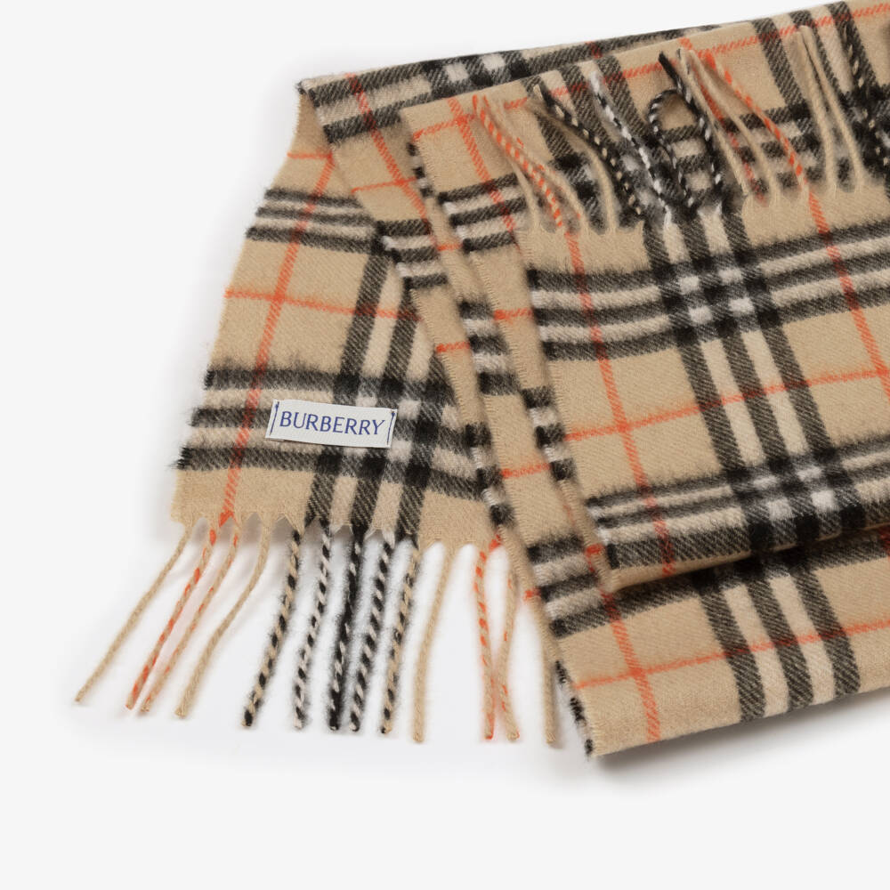 Burberry-Beige Check Pure Cashmere Scarf (124cm) | Childrensalon