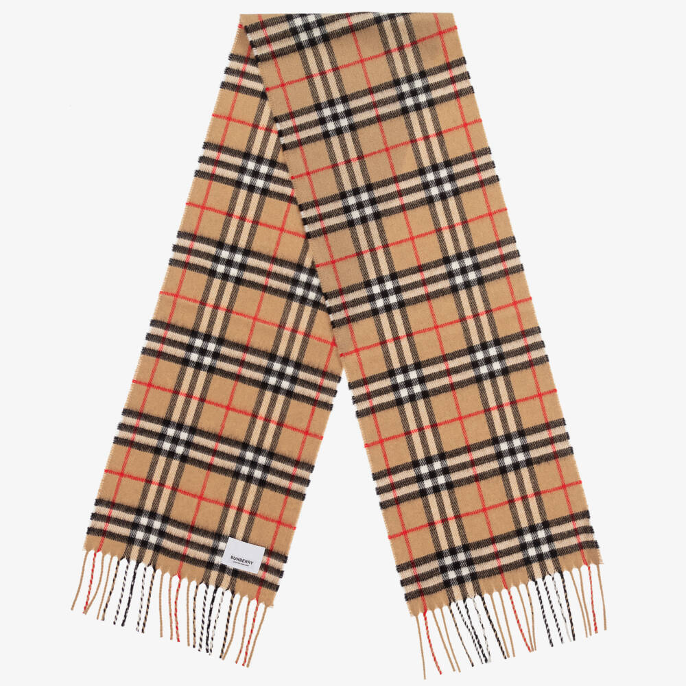 Burberry-Beige Check Pure Cashmere Scarf (125cm) | Childrensalon