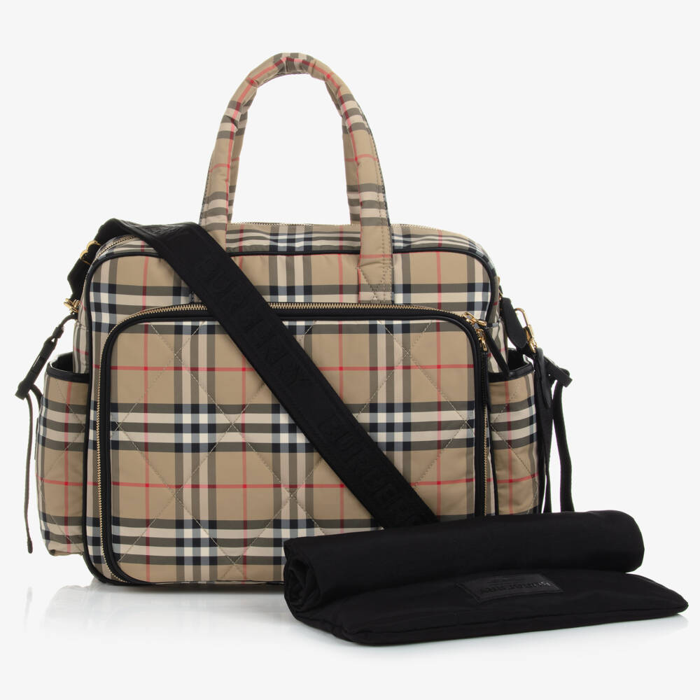 Burberry-Beige Check Quilted Changing Bag | Childrensalon