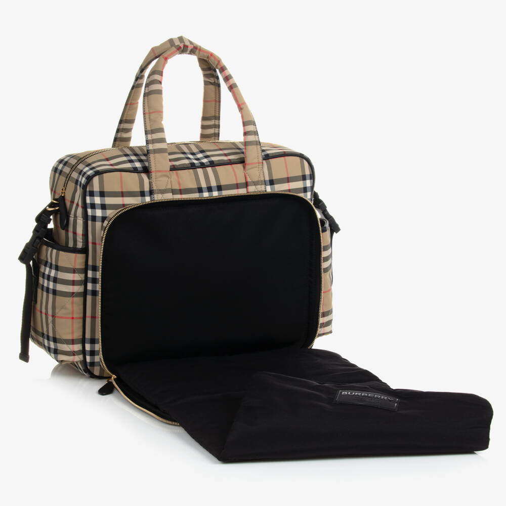 Burberry-Beige Check Quilted Changing Bag | Childrensalon