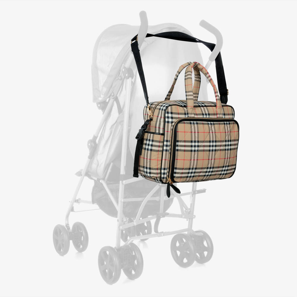 Burberry-Beige Check Quilted Changing Bag | Childrensalon