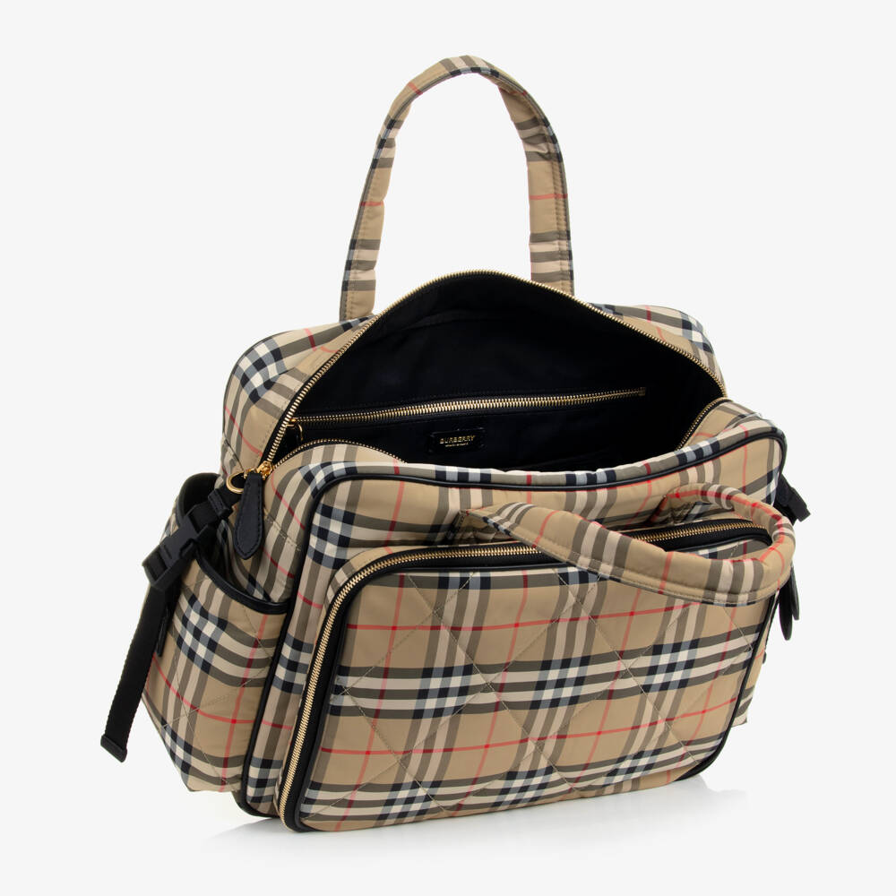 Burberry-Beige Check Quilted Changing Bag | Childrensalon