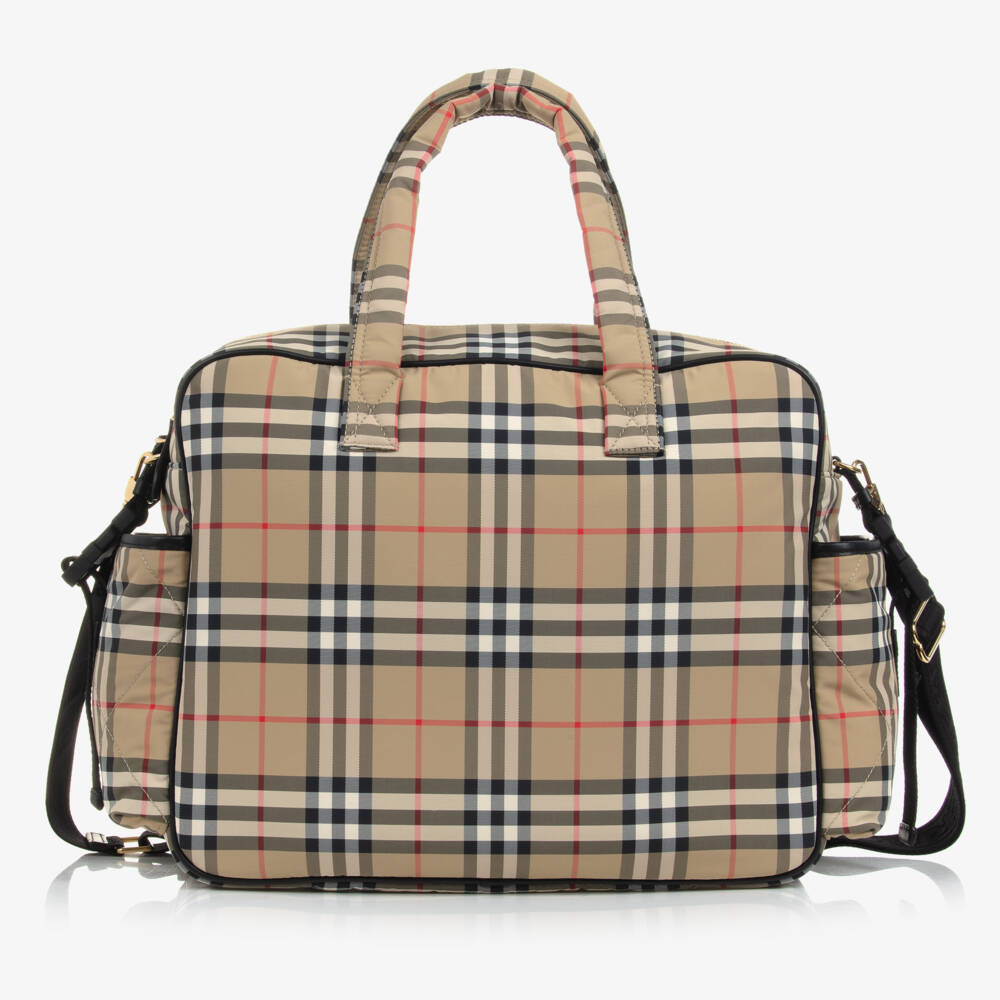 Burberry-Beige Check Quilted Changing Bag | Childrensalon