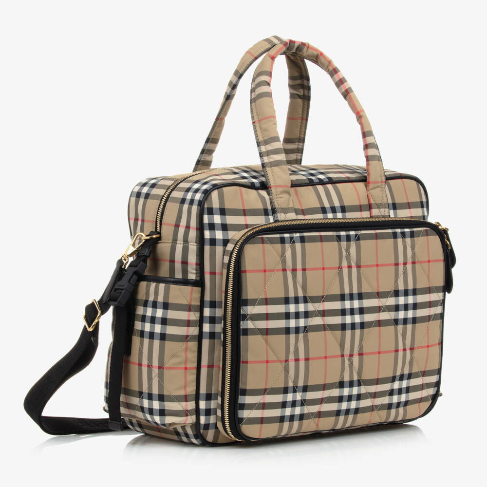 Burberry-Beige Check Quilted Changing Bag | Childrensalon