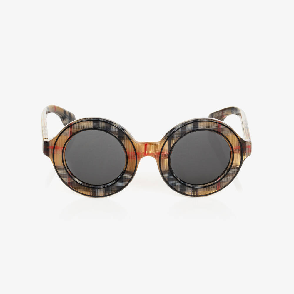 Burberry-Beige Check Round Sunglasses | Childrensalon