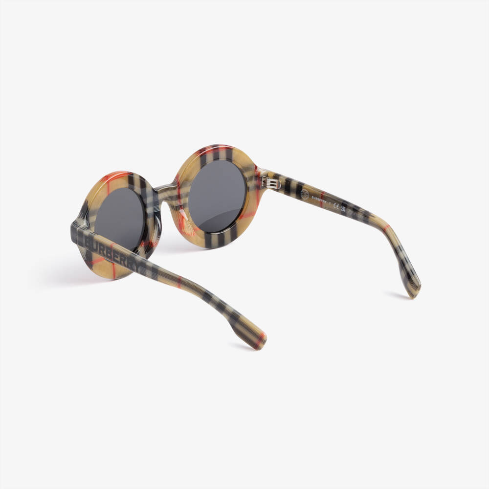 Burberry-Beige Check Round Sunglasses | Childrensalon