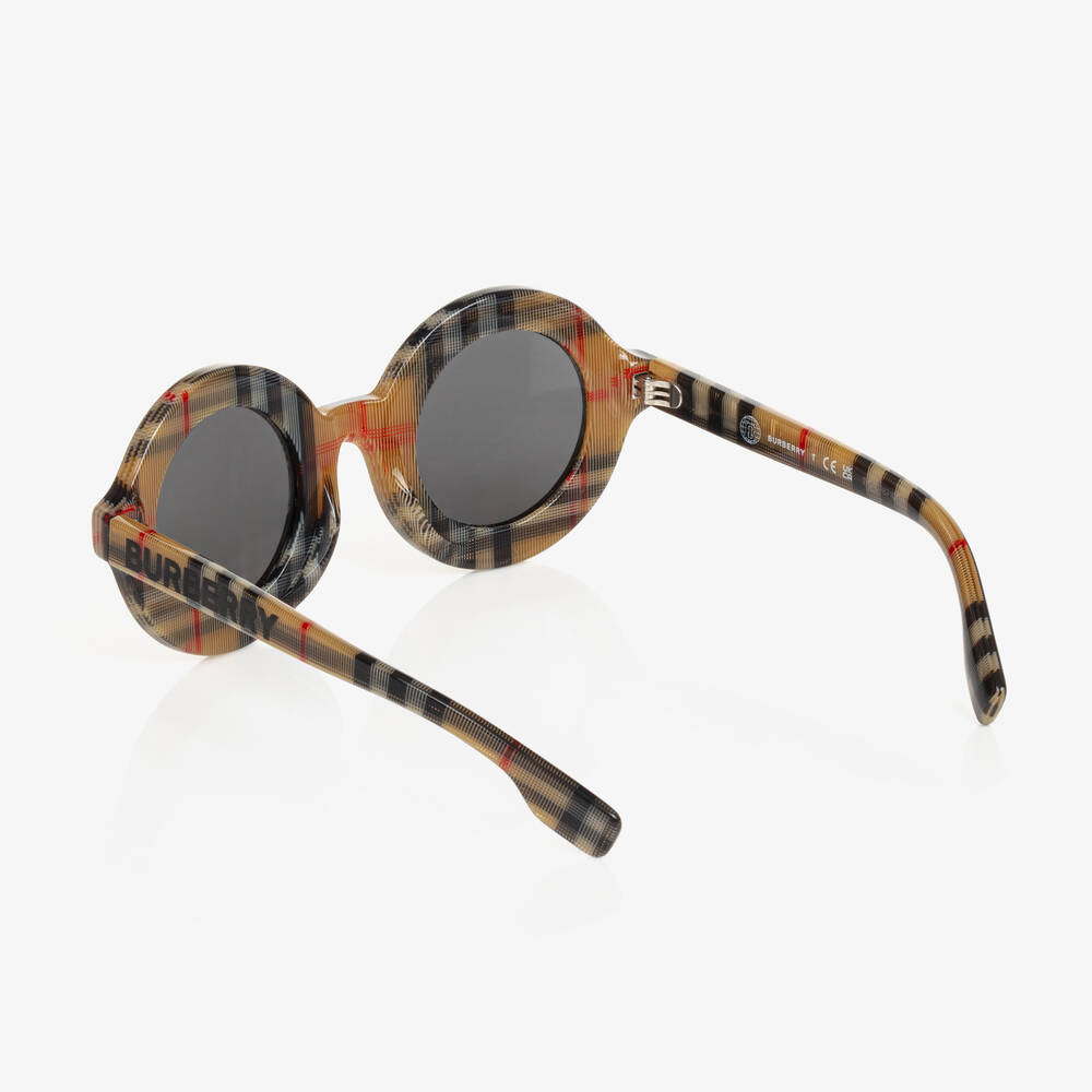 Burberry-Beige Check Round Sunglasses | Childrensalon