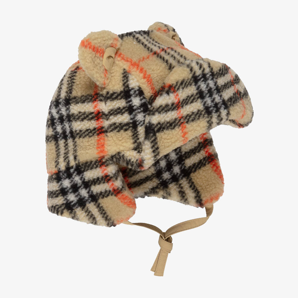 Burberry-Шапка бежевая из плюшевого флиса в клетку | Childrensalon