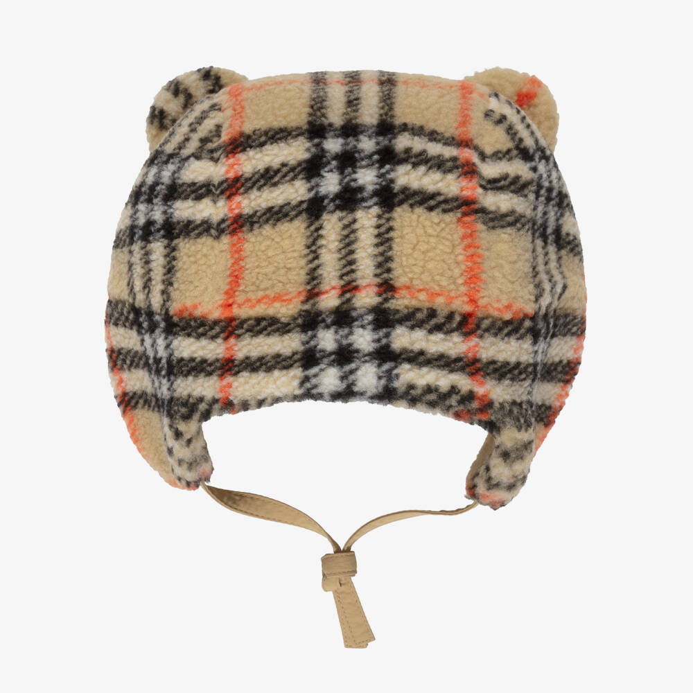 Burberry-Шапка бежевая из плюшевого флиса в клетку | Childrensalon