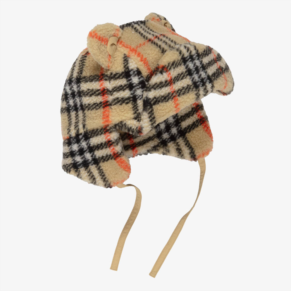 Burberry-Шапка бежевая из плюшевого флиса в клетку | Childrensalon