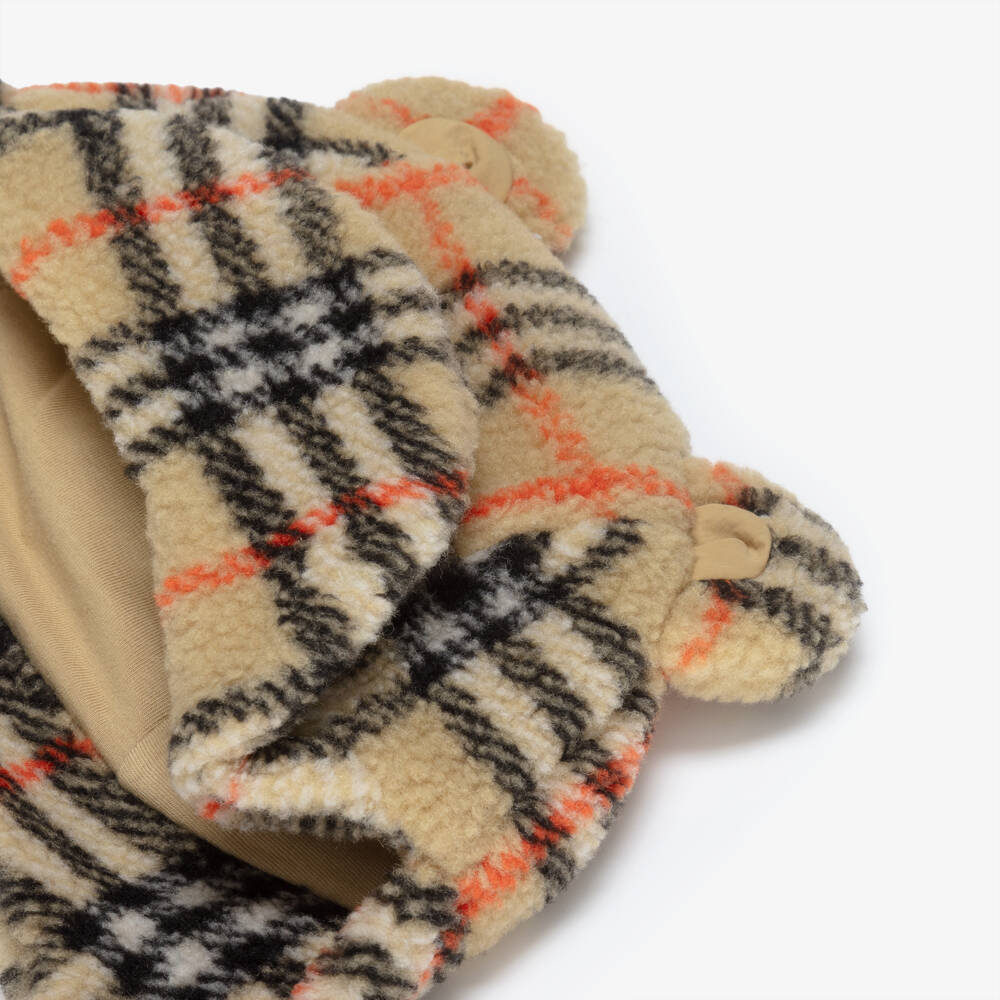 Burberry-Шапка бежевая из плюшевого флиса в клетку | Childrensalon
