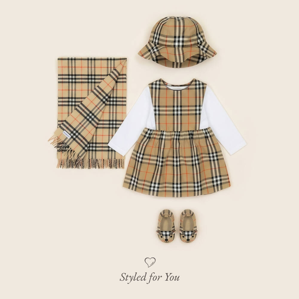 Burberry-Beige Check Thomas Bear Cotton Pre-Walkers | Childrensalon